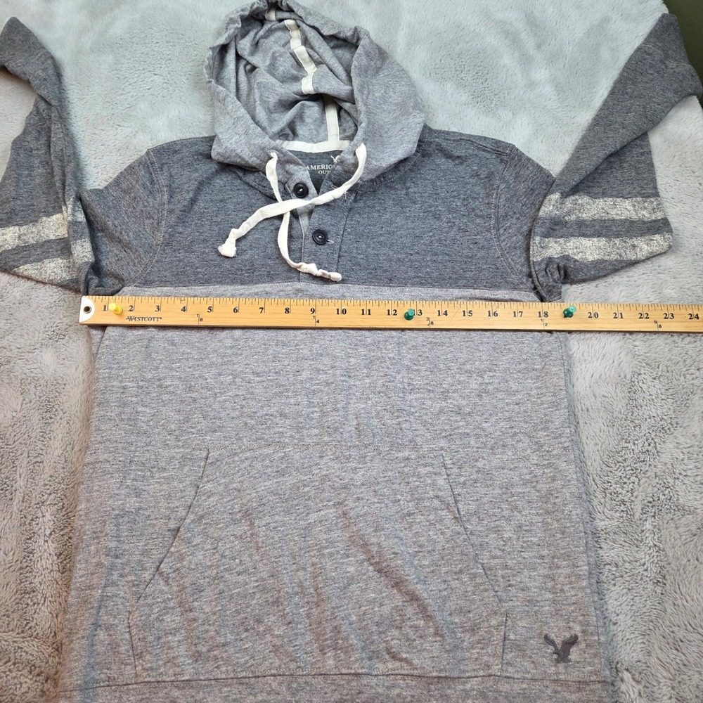 American Eagle Cotton Blend Hoodie Mens XS Henley Colorblock Varsity Gray Grey - Picture 3 of 5